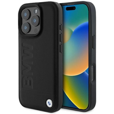 iPhone 16 Pro BMW odinis MagSafe dėklas su įspaustu logotipu – juodas