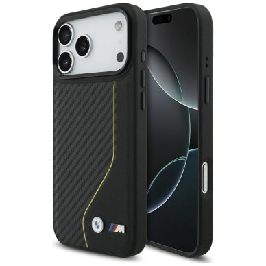 iPhone 17 Pro Max dėklas BMW M Carbon Line & Logo MagSafe – geltonas
