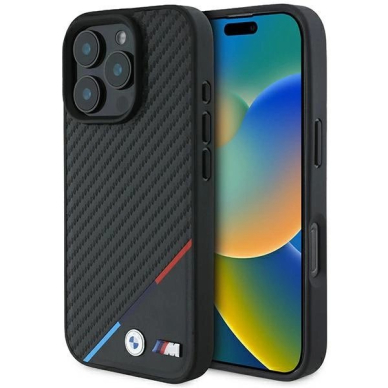 iPhone 16 Pro – BMW M Carbon Tricolor Line MagSafe dėklas - Juodas