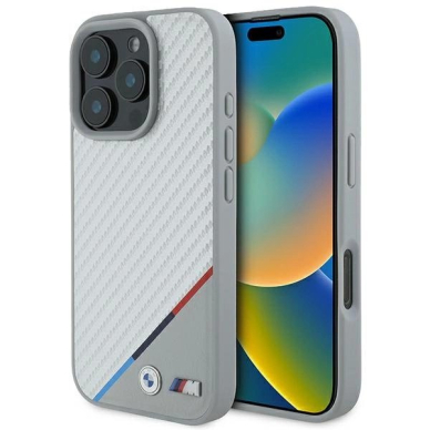 iPhone 16 Pro – BMW M Carbon Tricolor Line MagSafe dėklas - Pilkas