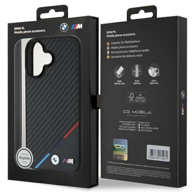 iPhone 16 – BMW M Carbon Tricolor Line MagSafe dėklas - Juodas 7