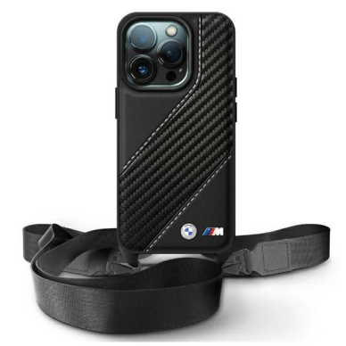 Orginalus BMW Dėklas M Edition Carbon Stripe Strap iPhone 16 Pro Max - Juodas Orginalus BMW Dėklas M Edition Carbon Stripe Strap iPhone 16 Pro Max - Juodas