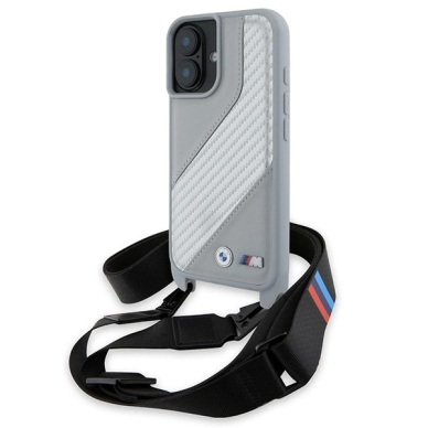 Orginalus BMW Dėklas M Edition Carbon Stripe Strap iPhone 16 - Pilkas Orginalus BMW Dėklas M Edition Carbon Stripe Strap iPhone 16 - Pilkas