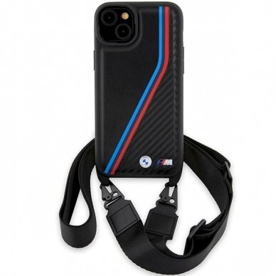Originalus BMW dėklas M Edition Carbon Tricolor Lines & StrapiPhone 15 / 14 / 13 - juodas 1 Originalus BMW dėklas M Edition Carbon Tricolor Lines & StrapiPhone 15 / 14 / 13 - juodas 1