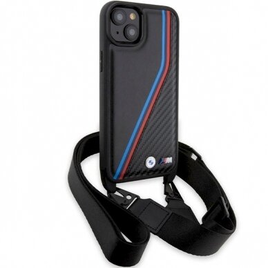 Originalus BMW dėklas M Edition Carbon Tricolor Lines & StrapiPhone 15 / 14 / 13 - juodas 2 Originalus BMW dėklas M Edition Carbon Tricolor Lines & StrapiPhone 15 / 14 / 13 - juodas 2