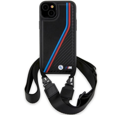 Originalus BMW dėklas M Edition Carbon Tricolor Lines & StrapiPhone 15 Plus / 14 Plus - juodas 1 Originalus BMW dėklas M Edition Carbon Tricolor Lines & StrapiPhone 15 Plus / 14 Plus - juodas 1