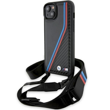 Originalus BMW dėklas M Edition Carbon Tricolor Lines & StrapiPhone 15 Plus / 14 Plus - juodas Originalus BMW dėklas M Edition Carbon Tricolor Lines & StrapiPhone 15 Plus / 14 Plus - juodas