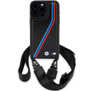 Originalus BMW dėklas M Edition Carbon Tricolor Lines & StrapiPhone 15 Pro Max - juodas 1 Originalus BMW dėklas M Edition Carbon Tricolor Lines & StrapiPhone 15 Pro Max - juodas 1