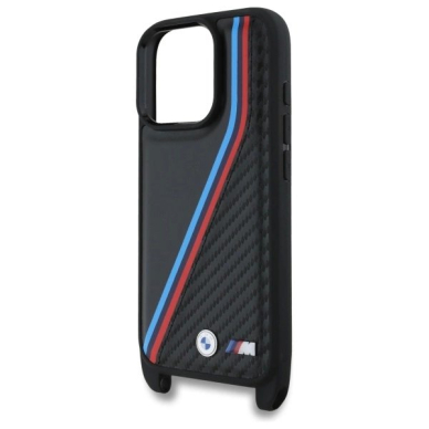 Orginalus BMW Dėklas M Edition Carbon Tricolor Lines  Strap  iPhone 16 Pro Max - Juodas 4 Orginalus BMW Dėklas M Edition Carbon Tricolor Lines  Strap  iPhone 16 Pro Max - Juodas 4