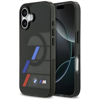 iPhone 17 BMW M IML Metal Buttons Tricolor Lines MagSafe dėklas – juodas