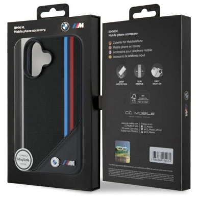 iPhone 16 BMW M Meshed Tricolor Stripes MagSafe dėklas - juodas 7