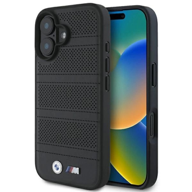iPhone 16 – BMW M Perforated And Stitched Line MagSafe dėklas - Juodas