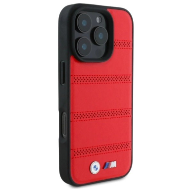 Orginalus BMW Dėklas M Perforated And Stitched Line MagSafe  iPhone 16 Pro Max - red 2 Orginalus BMW Dėklas M Perforated And Stitched Line MagSafe  iPhone 16 Pro Max - red 2