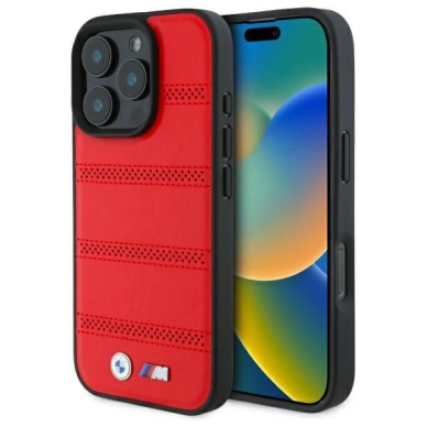 Orginalus BMW Dėklas M Perforated And Stitched Line MagSafe  iPhone 16 Pro Max - red Orginalus BMW Dėklas M Perforated And Stitched Line MagSafe  iPhone 16 Pro Max - red