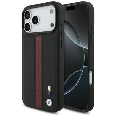 iPhone 17 Pro Max dėklas BMW M Perforated Stripe Logo, MagSafe – raudonas iPhone 17 Pro Max dėklas BMW M Perforated Stripe Logo, MagSafe – raudonas