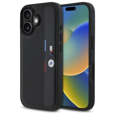iPhone 16 – BMW M Perforated Tricolor Detail Line dėklas - Juodas