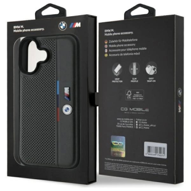 iPhone 16 – BMW M Perforated Tricolor Detail Line dėklas - Tamsiai pilkas 7