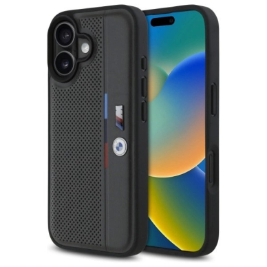 iPhone 16 – BMW M Perforated Tricolor Detail Line dėklas - Tamsiai pilkas