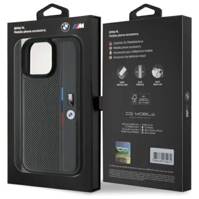 iPhone 16 Pro – BMW M Perforated Tricolor Detail Line dėklas - Tamsiai pilkas 7
