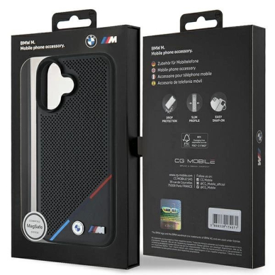 iPhone 16 Plus – BMW M Perforated Tricolor Line MagSafe dėklas - Juodas 7