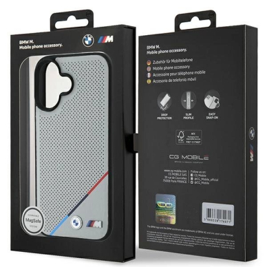 iPhone 16 – BMW M Perforated Tricolor Line MagSafe dėklas - Pilkas 7