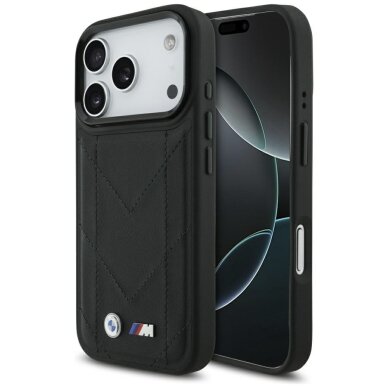 iPhone 17 Pro dėklas BMW M Quilted Logo su MagSafe – juodas iPhone 17 Pro dėklas BMW M Quilted Logo su MagSafe – juodas