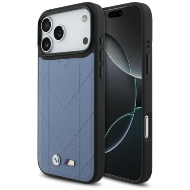 iPhone 17 Pro Max dėklas BMW M Quilted Logo, MagSafe – mėlynas iPhone 17 Pro Max dėklas BMW M Quilted Logo, MagSafe – mėlynas