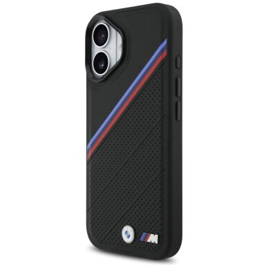 iPhone 17 dėklas BMW M Tricolor Metal Logo, MagSafe – juodas 1 iPhone 17 dėklas BMW M Tricolor Metal Logo, MagSafe – juodas 1
