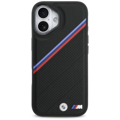 iPhone 17 dėklas BMW M Tricolor Metal Logo, MagSafe – juodas 2 iPhone 17 dėklas BMW M Tricolor Metal Logo, MagSafe – juodas 2