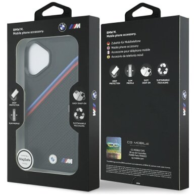 iPhone 17 dėklas BMW M Tricolor Metal Logo, MagSafe – juodas 7