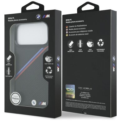 iPhone 17 Pro Max dėklas BMW M Tricolor Metal Logo MagSafe – juodas 7