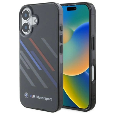 iPhone 16 Plus – BMW Motosport IML Random Stripes dėklas - Juodas