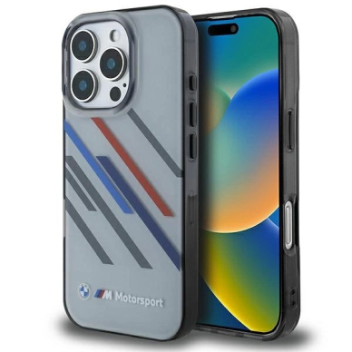 iPhone 16 Pro – BMW Motosport IML Random Stripes dėklas - Pilkas