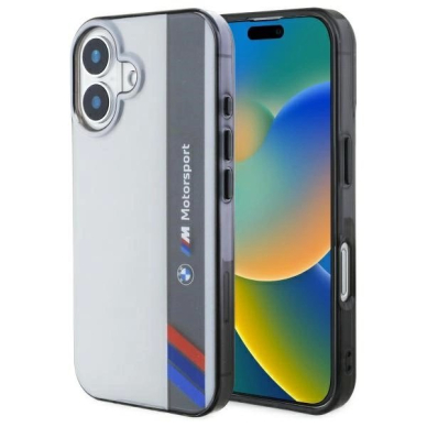 iPhone 16 Plus – BMW Motosport IML Vertical Stripe dėklas - Pilkas