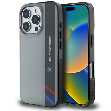 iPhone 16 Pro Max – BMW Motosport IML Vertical Stripe dėklas - Pilkas