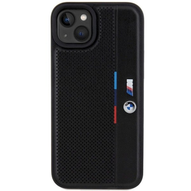 Originalus BMW dėklas Perforated Tricolor LineiPhone 15 Plus / 14 Plus - juodas 2 Originalus BMW dėklas Perforated Tricolor LineiPhone 15 Plus / 14 Plus - juodas 2