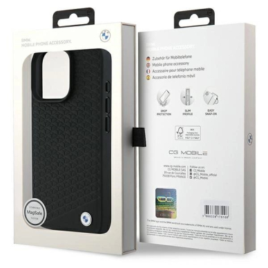 iPhone 16 Pro Max – BMW Signature Leather Diamond Metal Logo MagSafe dėklas - Juodas 7