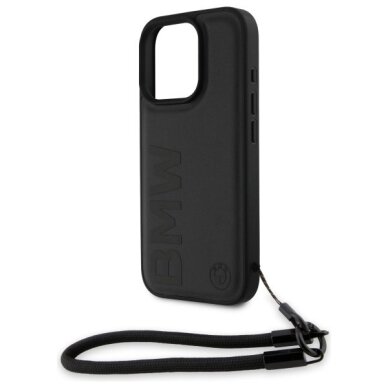 iPhone 16 Pro BMW Signature Leather Wordmark Cord dėklas – juodas 4
