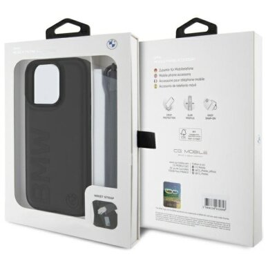 iPhone 16 Pro BMW Signature Leather Wordmark Cord dėklas – juodas 6