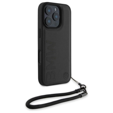 iPhone 16 Pro Max BMW Signature Leather Wordmark Cord dėklas - juodas 2