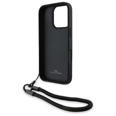 iPhone 16 Pro Max BMW Signature Leather Wordmark Cord dėklas - juodas 5