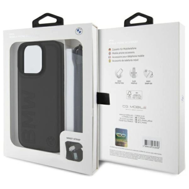 iPhone 16 Pro Max BMW Signature Leather Wordmark Cord dėklas - juodas 6
