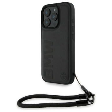 iPhone 16 Pro Max BMW Signature Leather Wordmark Cord dėklas - juodas