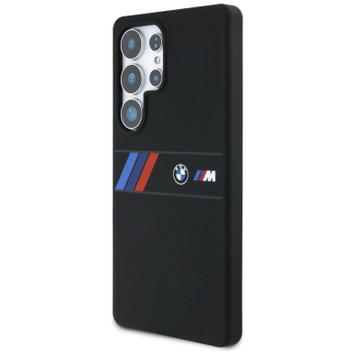 BMW Silikoninis Middle Tricolor Stripes MagSafe Dėklas skirtas Samsung Galaxy S25 Ultra - Juodas 1 BMW Silikoninis Middle Tricolor Stripes MagSafe Dėklas skirtas Samsung Galaxy S25 Ultra - Juodas 1