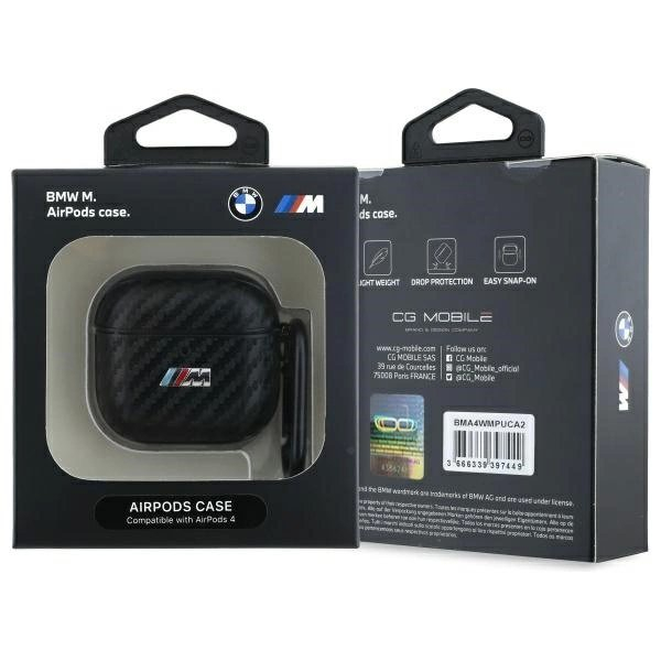 BMW BMA4CMPUCA AirPods 4 cover Juodas/Juodas PU Carbon M Collection 2
