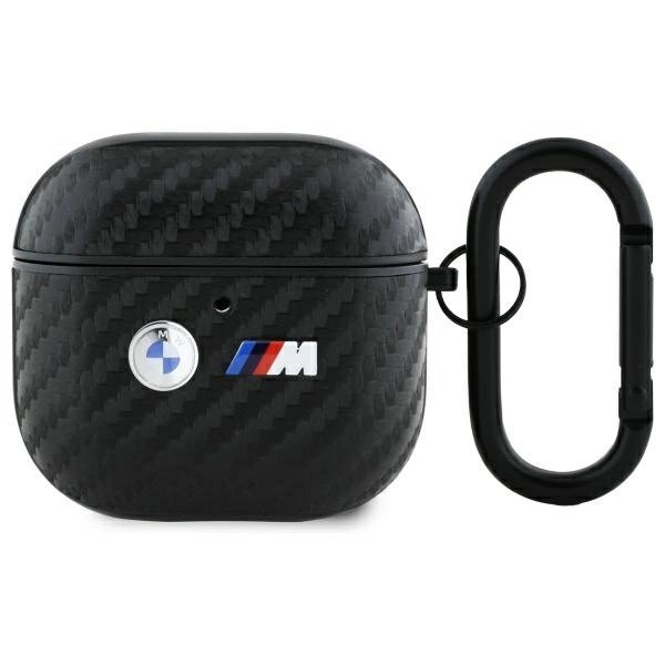 AirPods 4 BMW Carbon Double Metal Logo dėklas - juodas AirPods 4 BMW Carbon Double Metal Logo dėklas - juodas