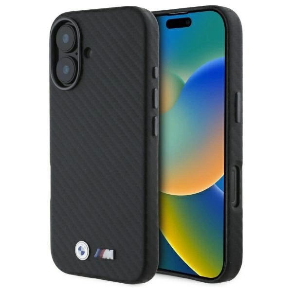 Orginalus BMW Dėklas Carbon Wrapped Metal iPhone 16 - Juodas Orginalus BMW Dėklas Carbon Wrapped Metal iPhone 16 - Juodas