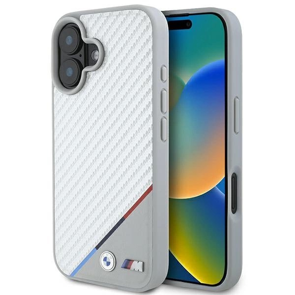 iPhone 16 – BMW M Carbon Tricolor Line MagSafe dėklas - Pilkas