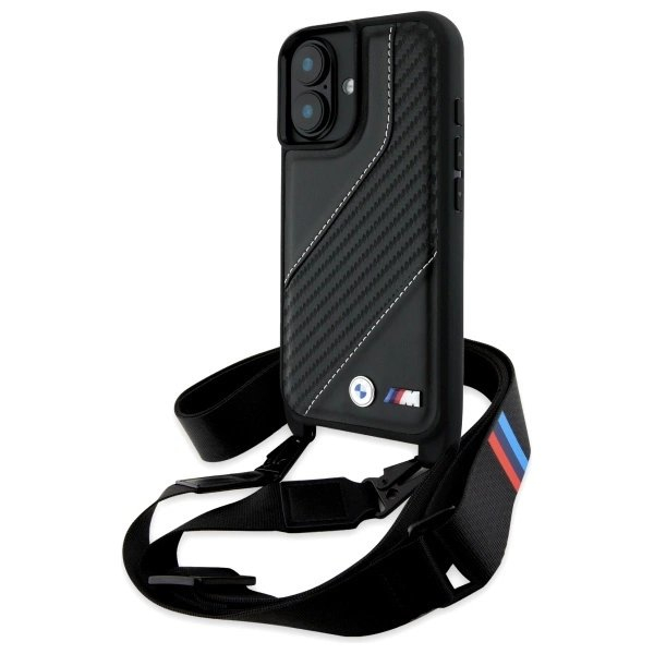 Orginalus BMW Dėklas M Edition Carbon Stripe Strap iPhone 16 - Juodas Orginalus BMW Dėklas M Edition Carbon Stripe Strap iPhone 16 - Juodas
