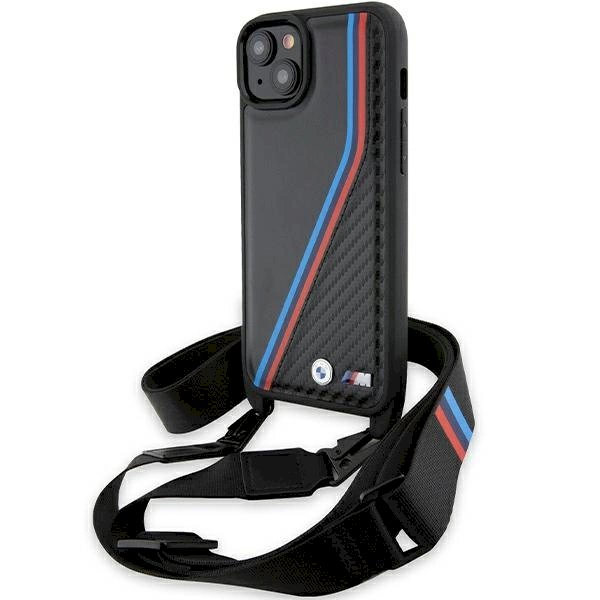 Originalus BMW dėklas M Edition Carbon Tricolor Lines & StrapiPhone 15 Plus / 14 Plus - juodas Originalus BMW dėklas M Edition Carbon Tricolor Lines & StrapiPhone 15 Plus / 14 Plus - juodas
